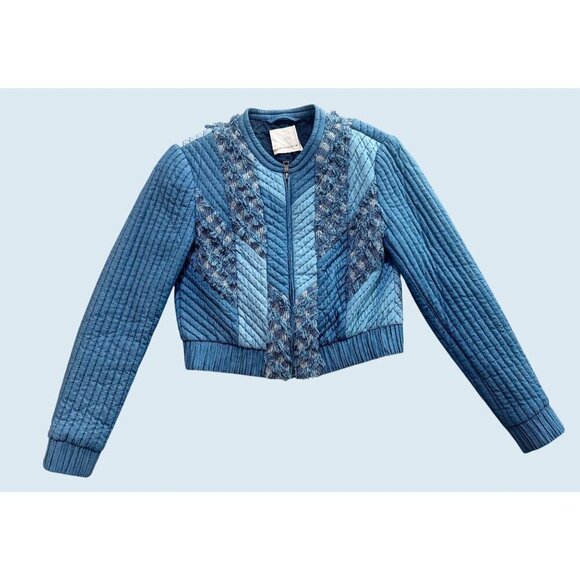 REBECCA TAYLOR Patch Chambray Jacket Textured Cropped Size XS - Picture 3 of 8